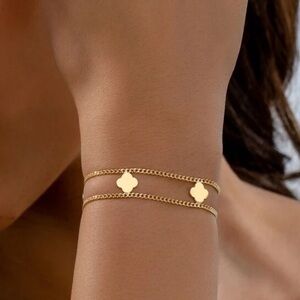 Gold alhambra clover double layered bracelet